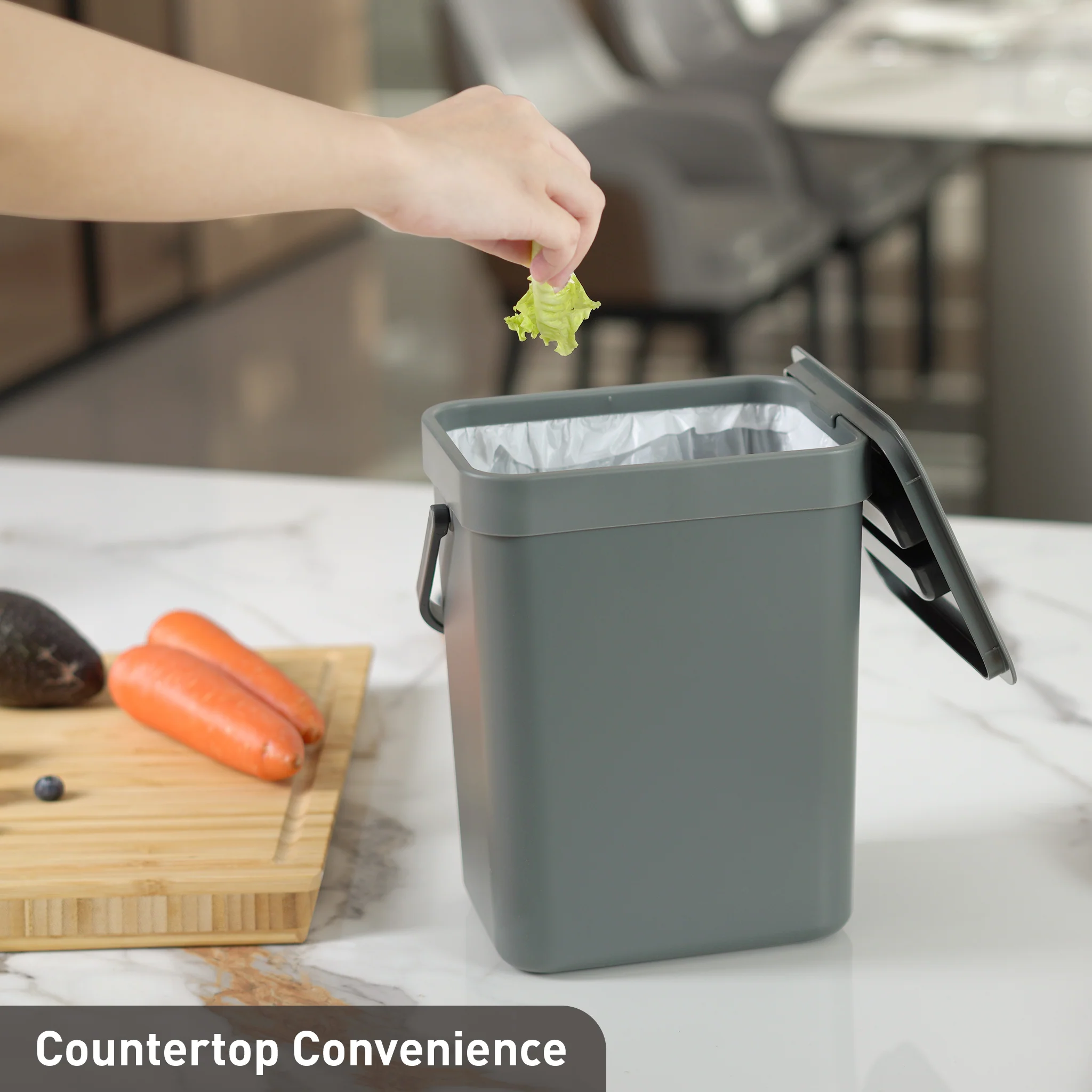 Puro Compost Bin with Lid - Dark Gray 5L / 1.32 Gal - Image 6