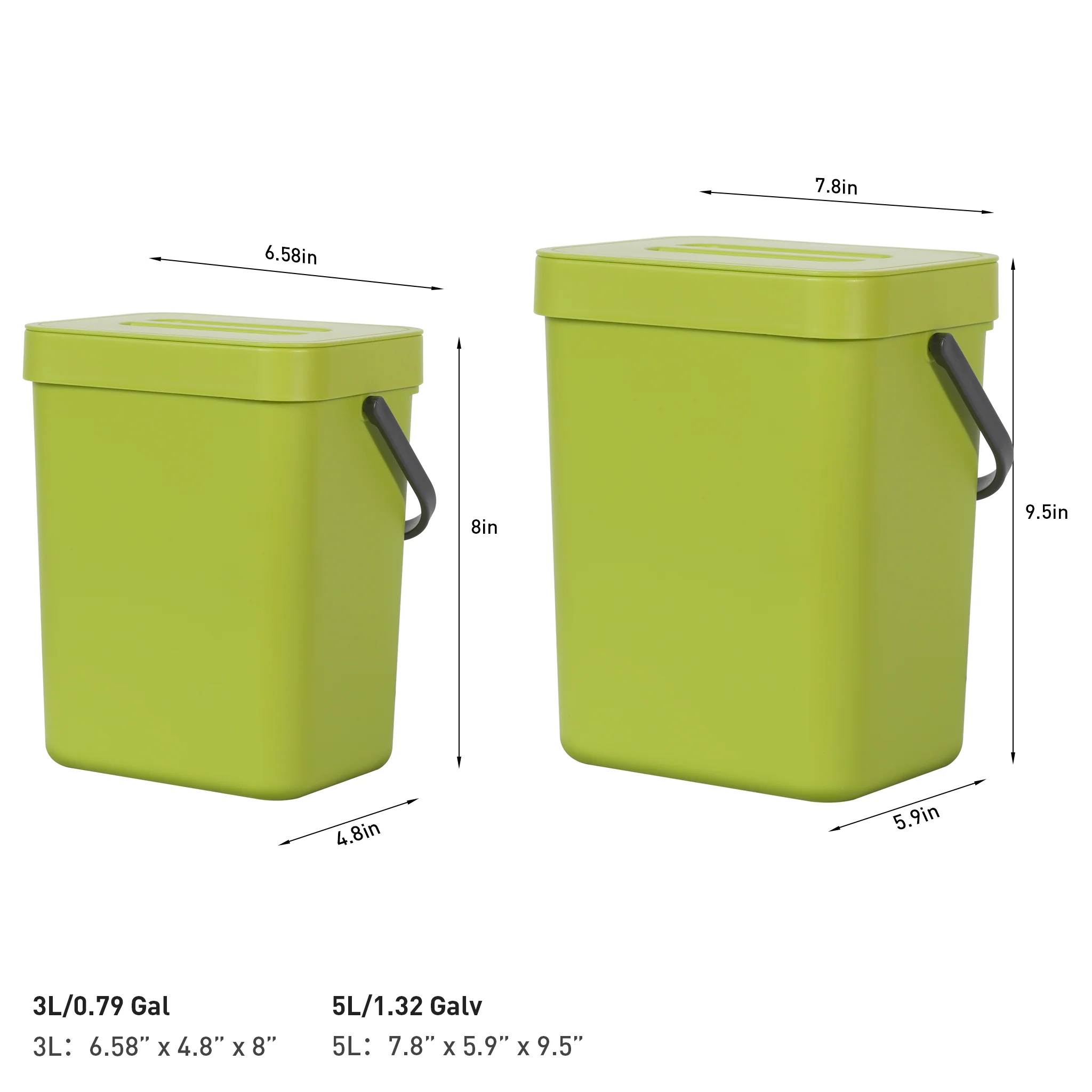 Puro Compost Bin with Lid - Lime 3L / 0.79 Gal - Image 3