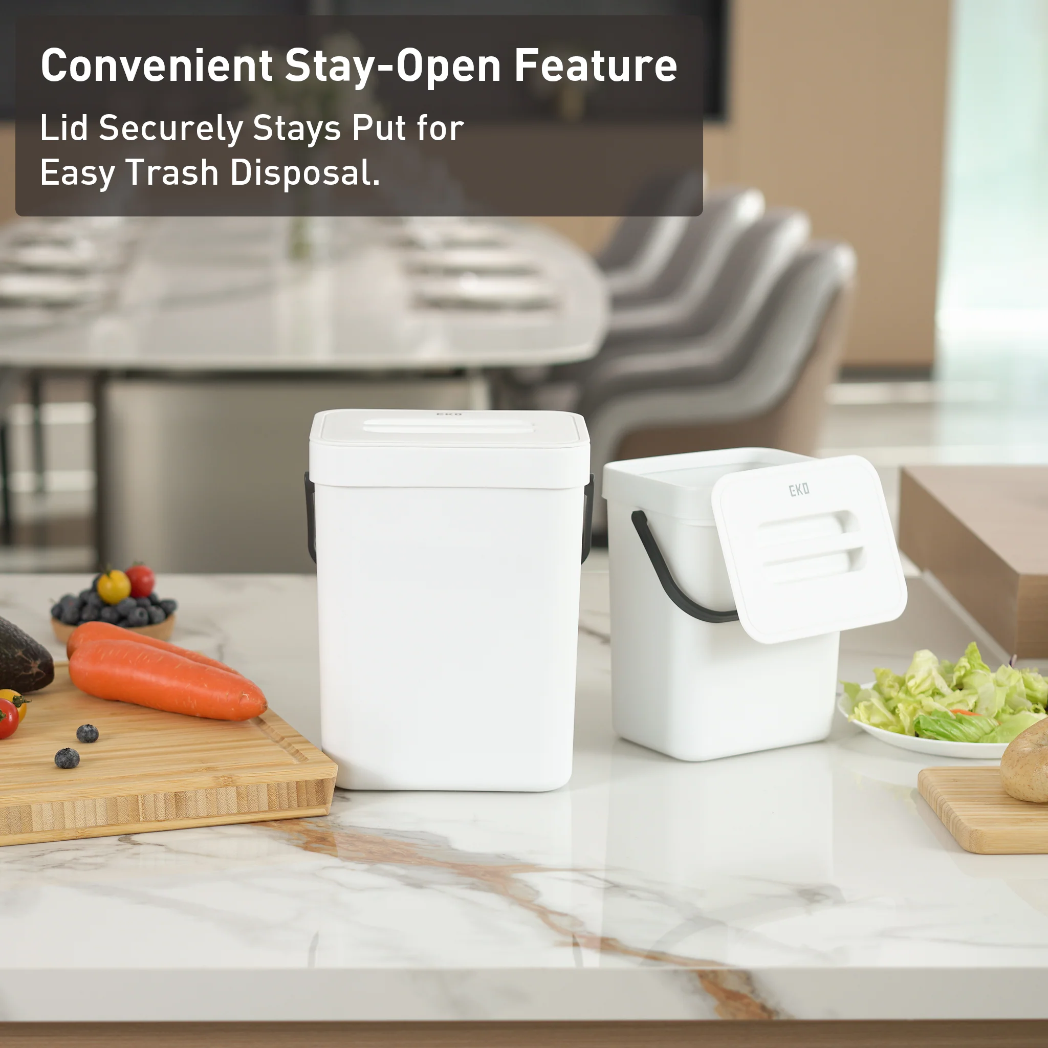 Puro Compost Bin with Lid - White 3L / 0.79 Gal - Image 3