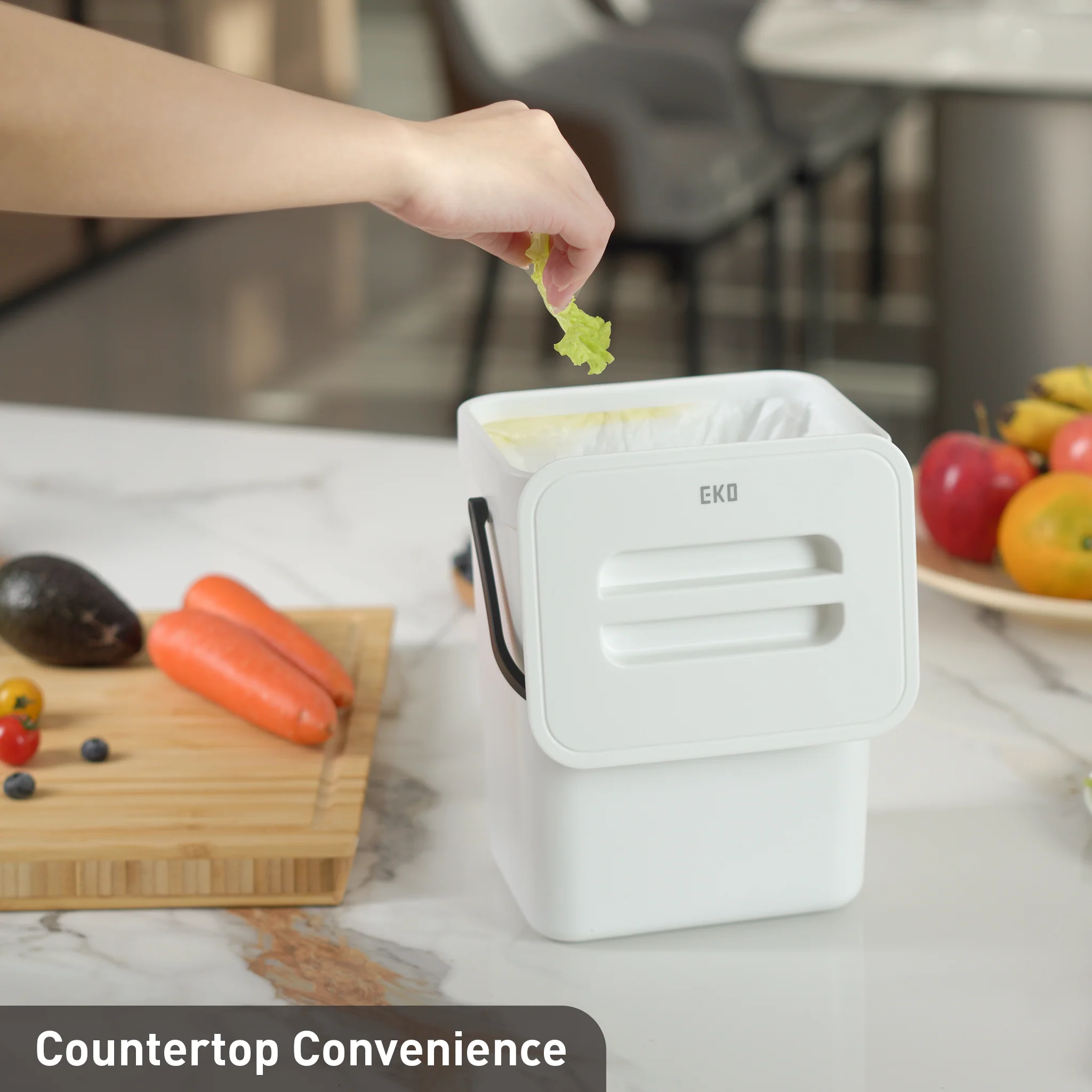 Puro Compost Bin with Lid - White 3L / 0.79 Gal - Image 4