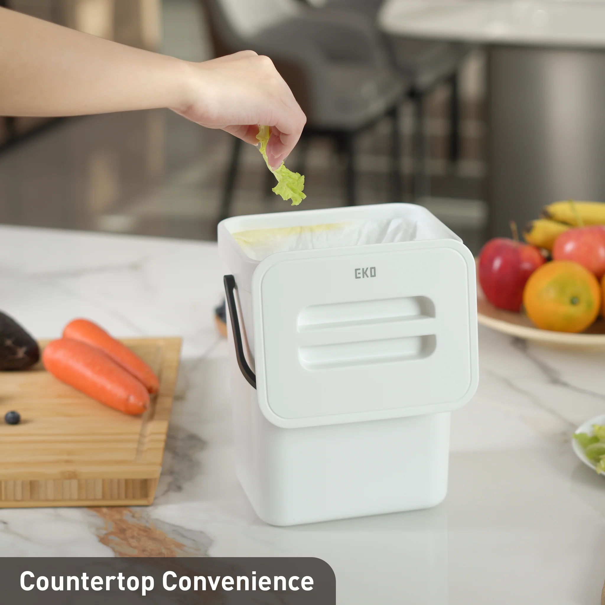 Puro Compost Bin with Lid - White 5L / 1.32 Gal - Image 4
