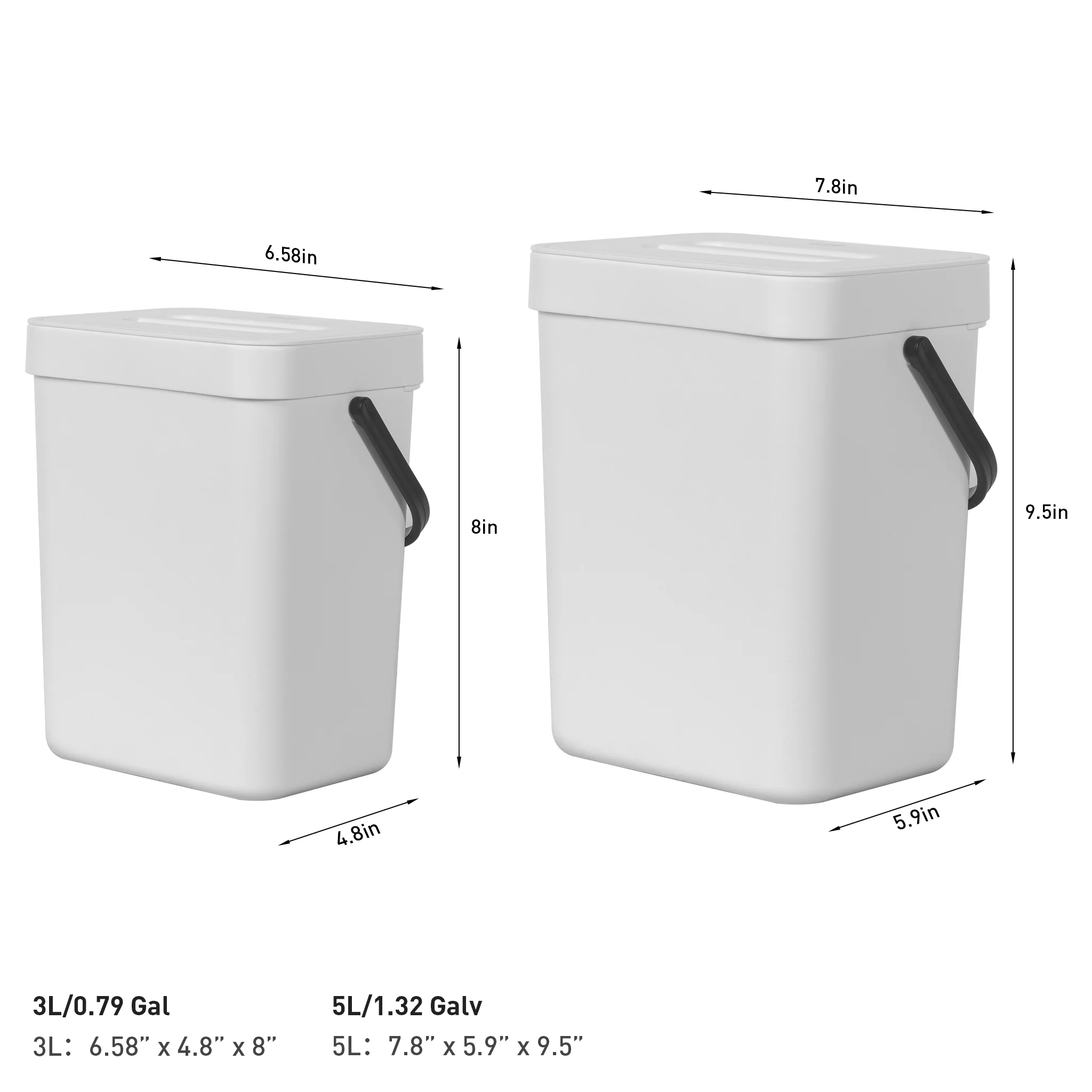 Puro Compost Bin with Lid - White 5L / 1.32 Gal - Image 6