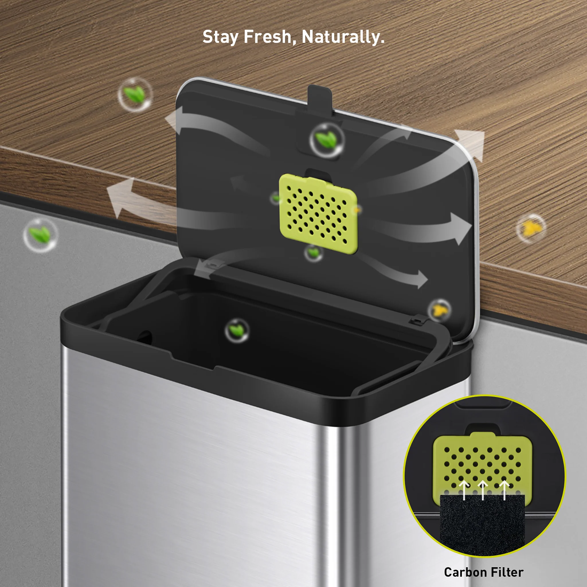 Deluxe Puro Compost Bin with Liner - 7L / 1.85 Gal (Stainless & Black) - Image 6