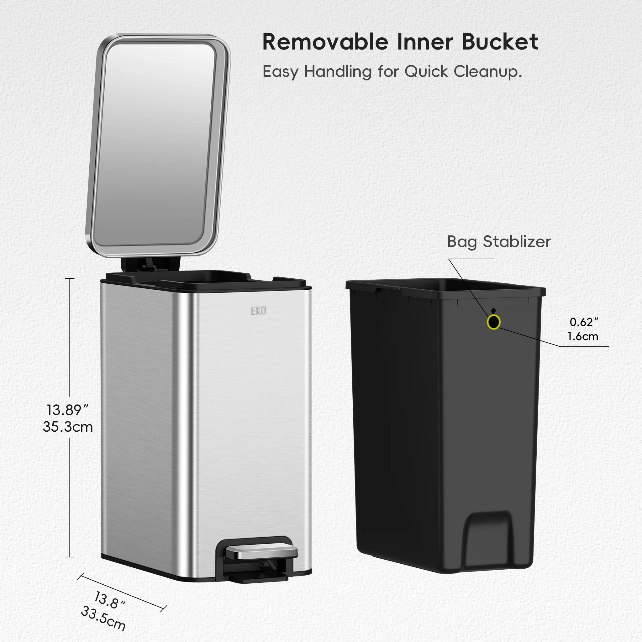 Stella 10 L/2.6 Gal Small Bathroom Step Trash Can - Stainless Steel - Image 5