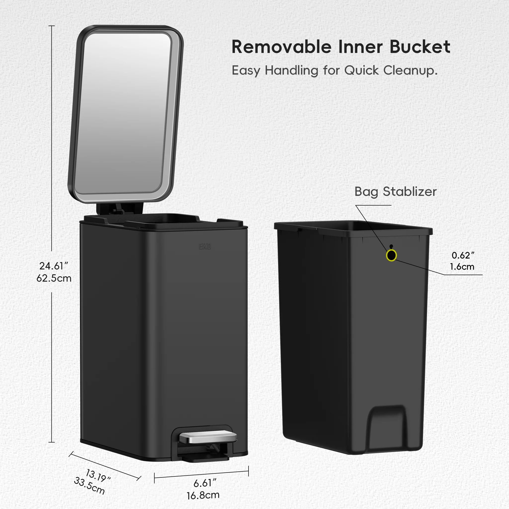 Stella 10 L/2.6 Gal Small Bathroom Step Trash Can - Matte Black - Image 3