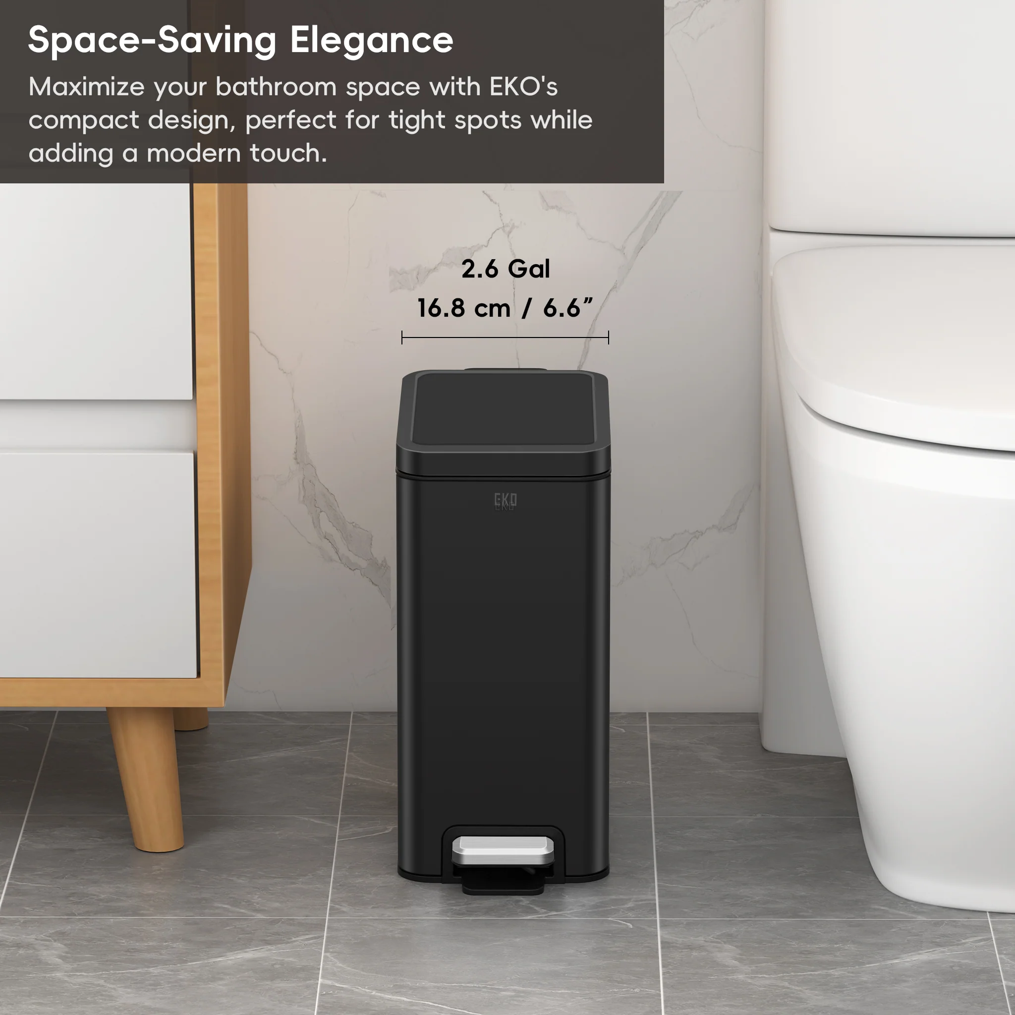 Stella 10 L/2.6 Gal Small Bathroom Step Trash Can - Matte Black - Image 4