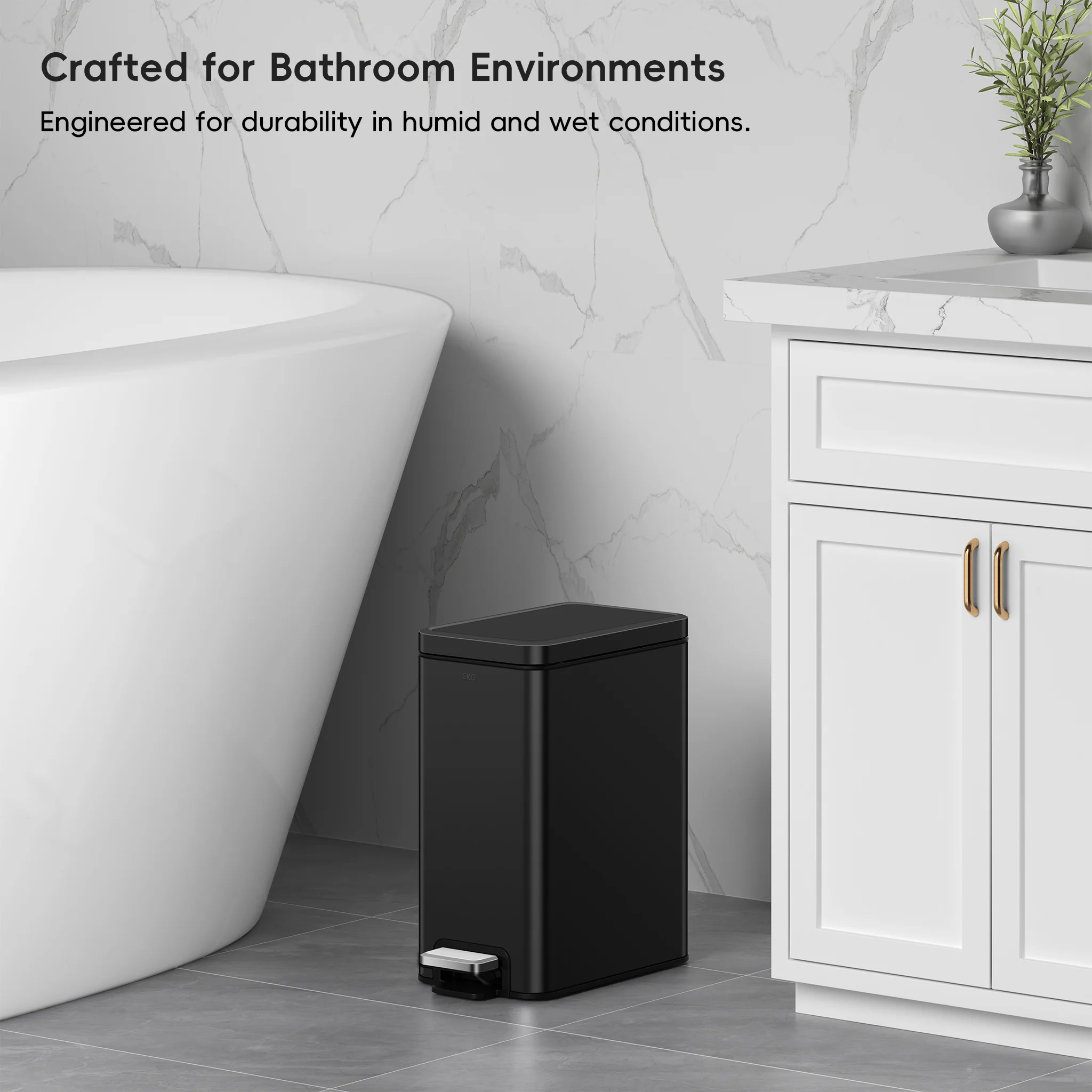 Stella 10 L/2.6 Gal Small Bathroom Step Trash Can - Matte Black - Image 6