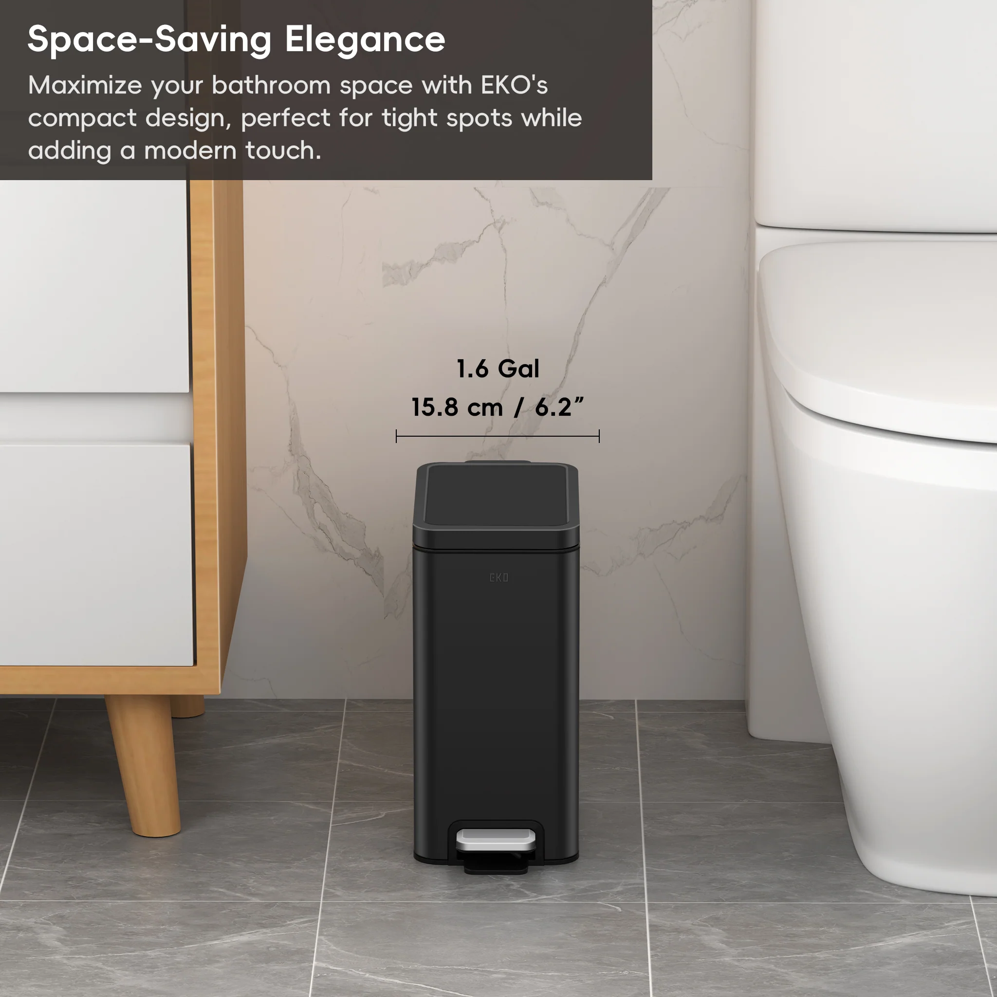 Stella 6 L/1.6 Gal Small Bathroom Step Trash Can - Matte Black - Image 3