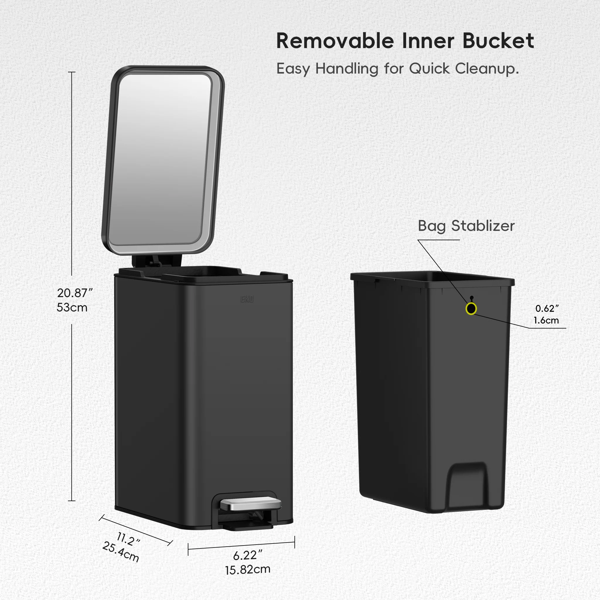 Stella 6 L/1.6 Gal Small Bathroom Step Trash Can - Matte Black - Image 7