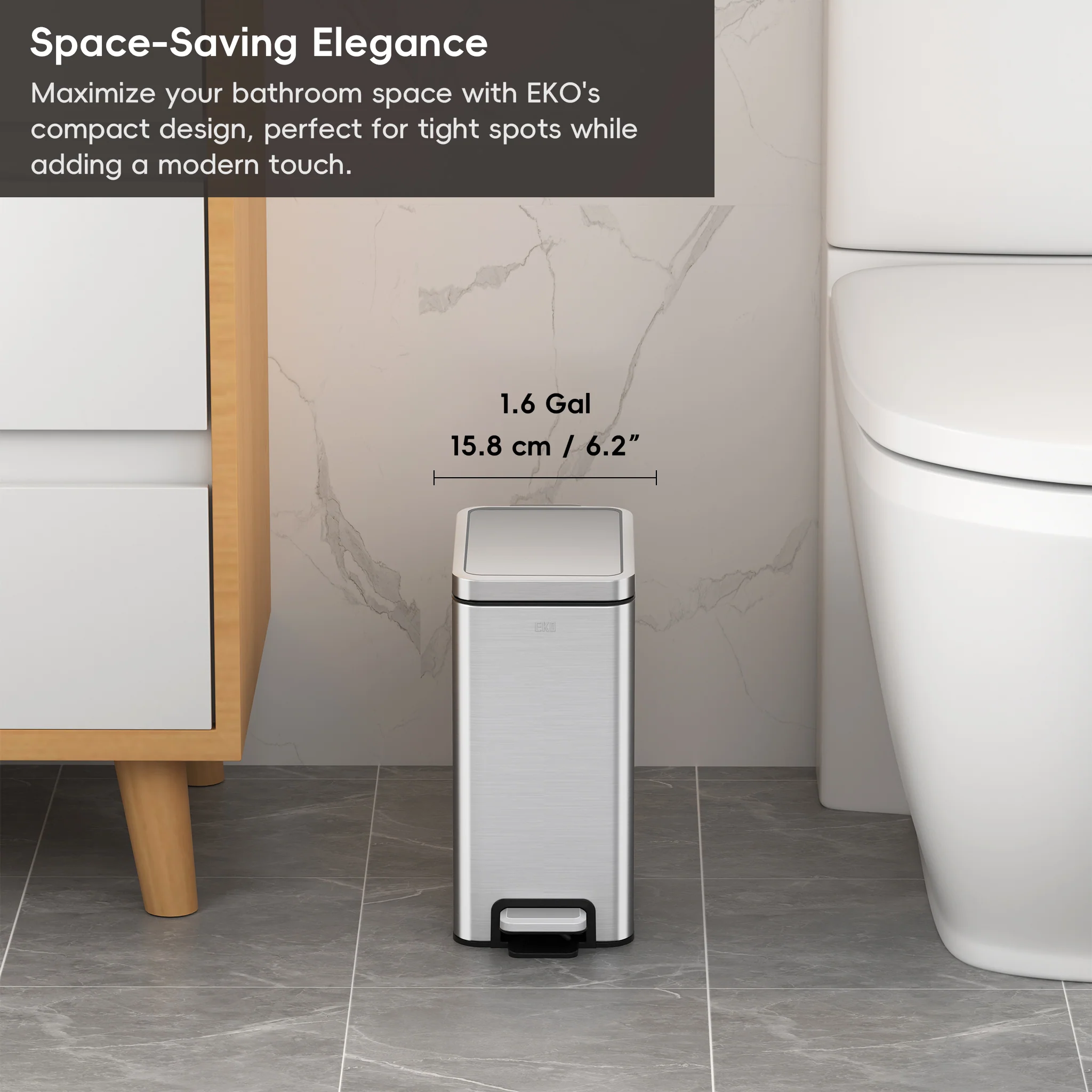 Stella 6 L/1.6 Gal Small Bathroom Step Trash Can - Stainless Steel - Image 2