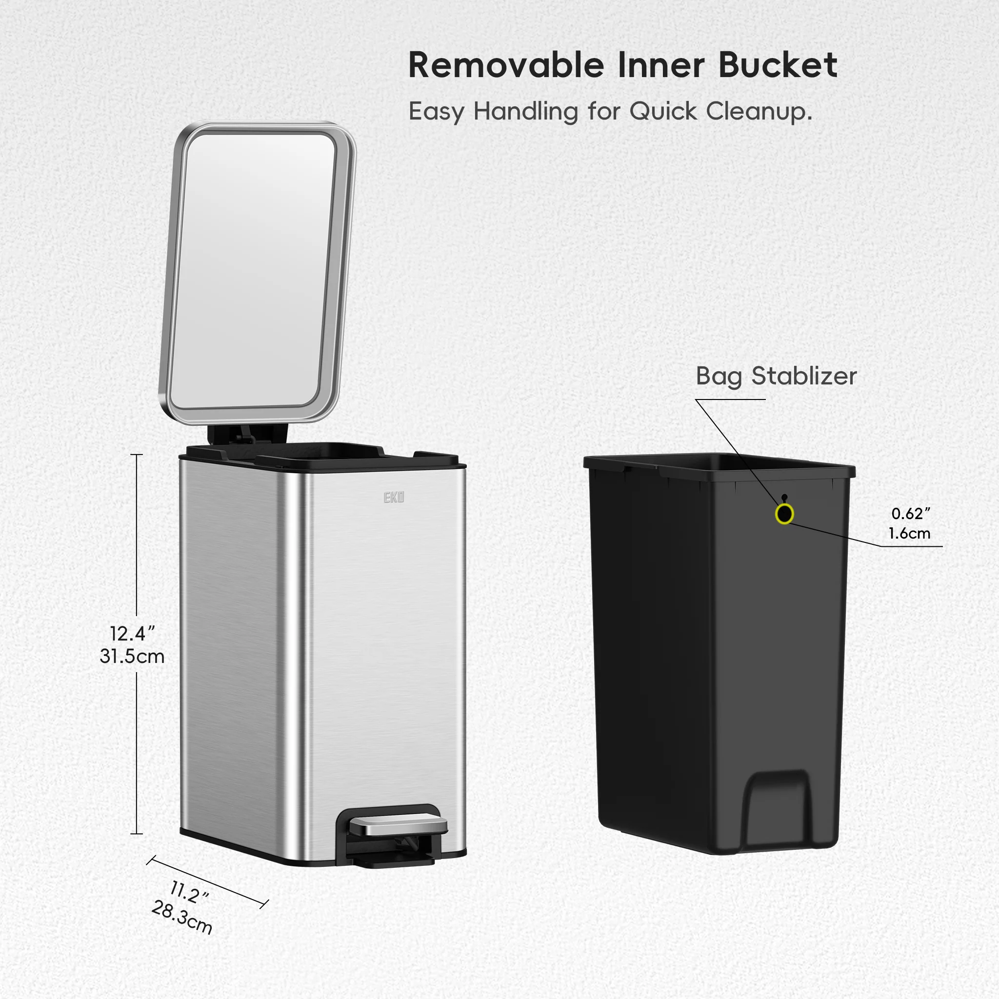 Stella 6 L/1.6 Gal Small Bathroom Step Trash Can - Stainless Steel - Image 8