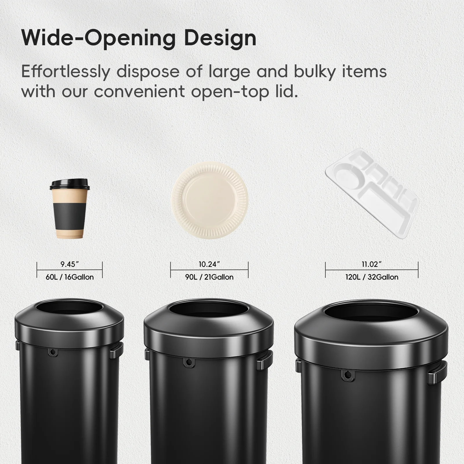 Urban Round Open Top Can Commercial Grade – 120L / 32 Gal - Black Stainless Steel - Image 6