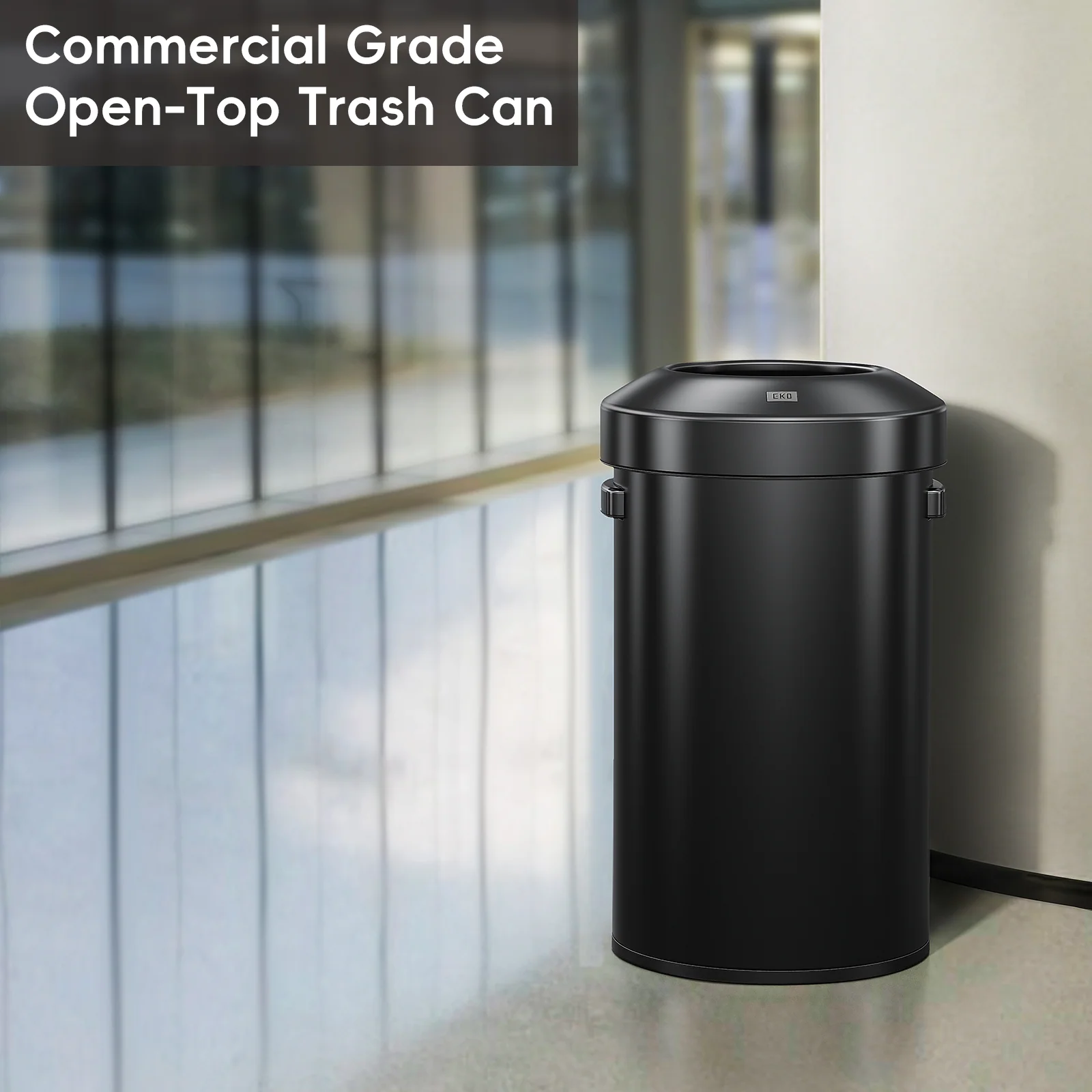 Urban Round Open Top Can Commercial Grade - 60L / 16 Gal - Black Stainless Steel - Image 4