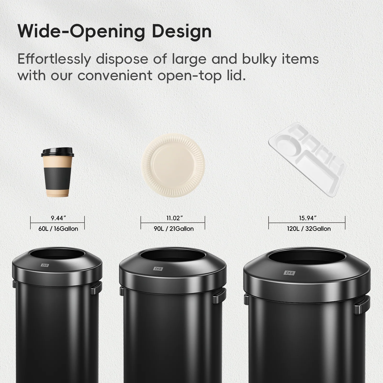 Urban Round Open Top Can Commercial Grade - 60L / 16 Gal - Black Stainless Steel - Image 5