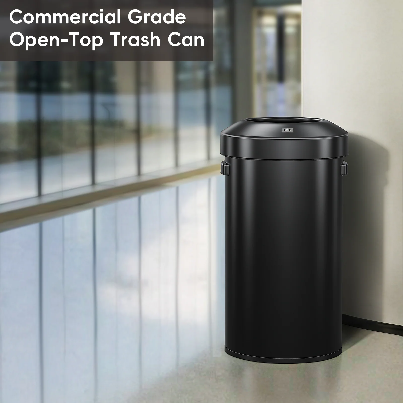 Urban Round Open Top Can Commercial 90L / 23.7 Gal - Black Stainless Steel - Image 4