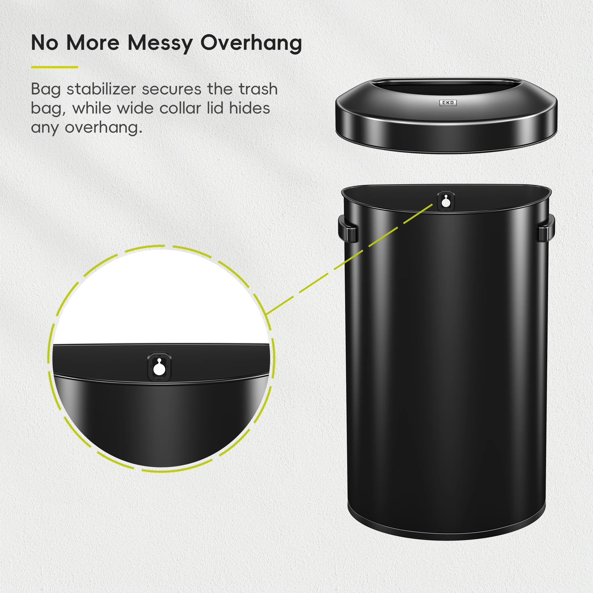 Urban Semi-Round Open Top Can Commercial Grade – 60L / 16 Gal-Matte Black - Image 6
