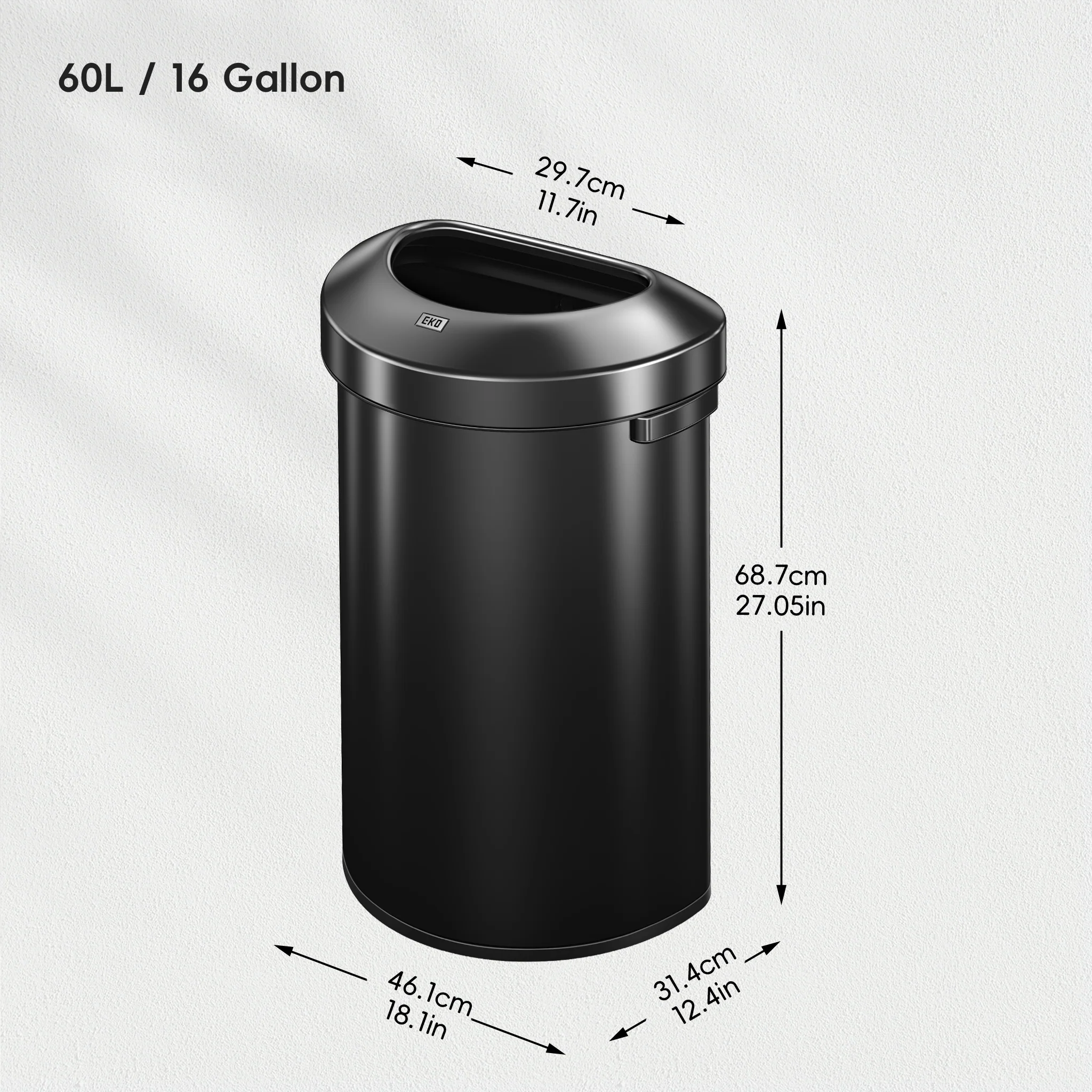 Urban Semi-Round Open Top Can Commercial Grade – 60L / 16 Gal-Matte Black - Image 7