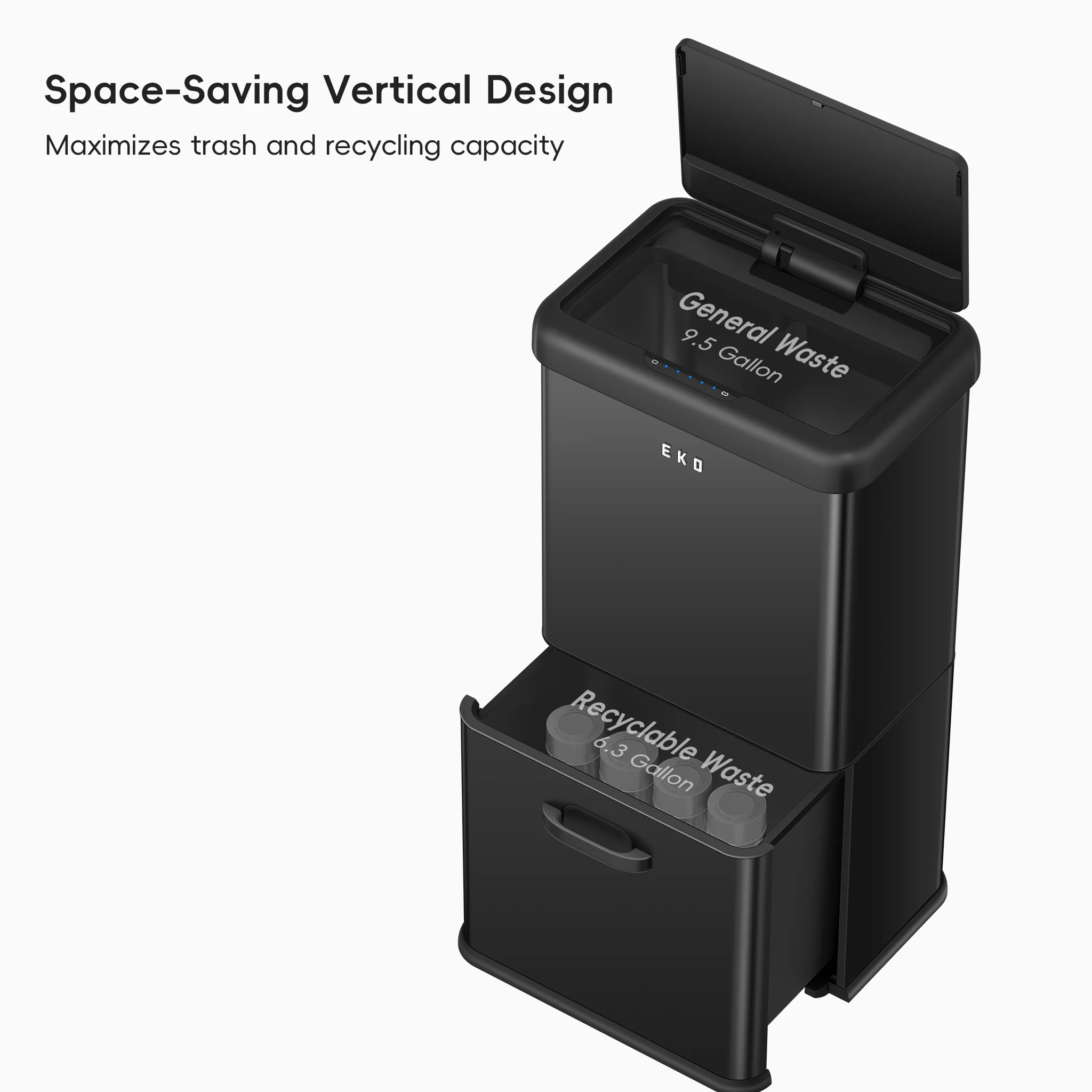 Vintage Dual Compartment 32L + 18L Motion Sensor Trash Can-Matte Black - Image 3