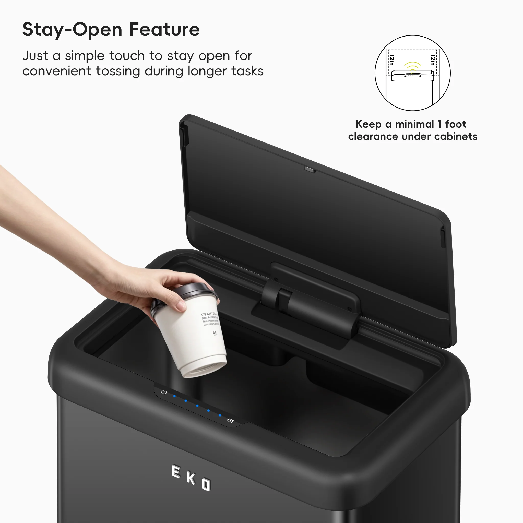 Vintage Dual Compartment 32L + 18L Motion Sensor Trash Can-Matte Black - Image 4