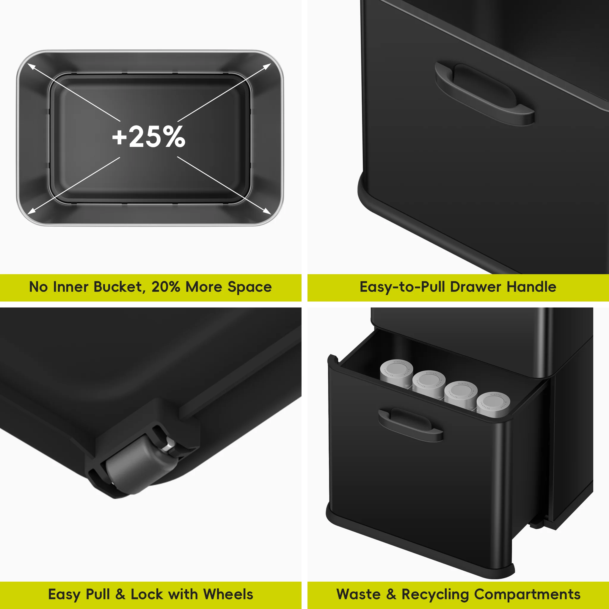 Vintage Dual Compartment 32L + 18L Motion Sensor Trash Can-Matte Black - Image 7
