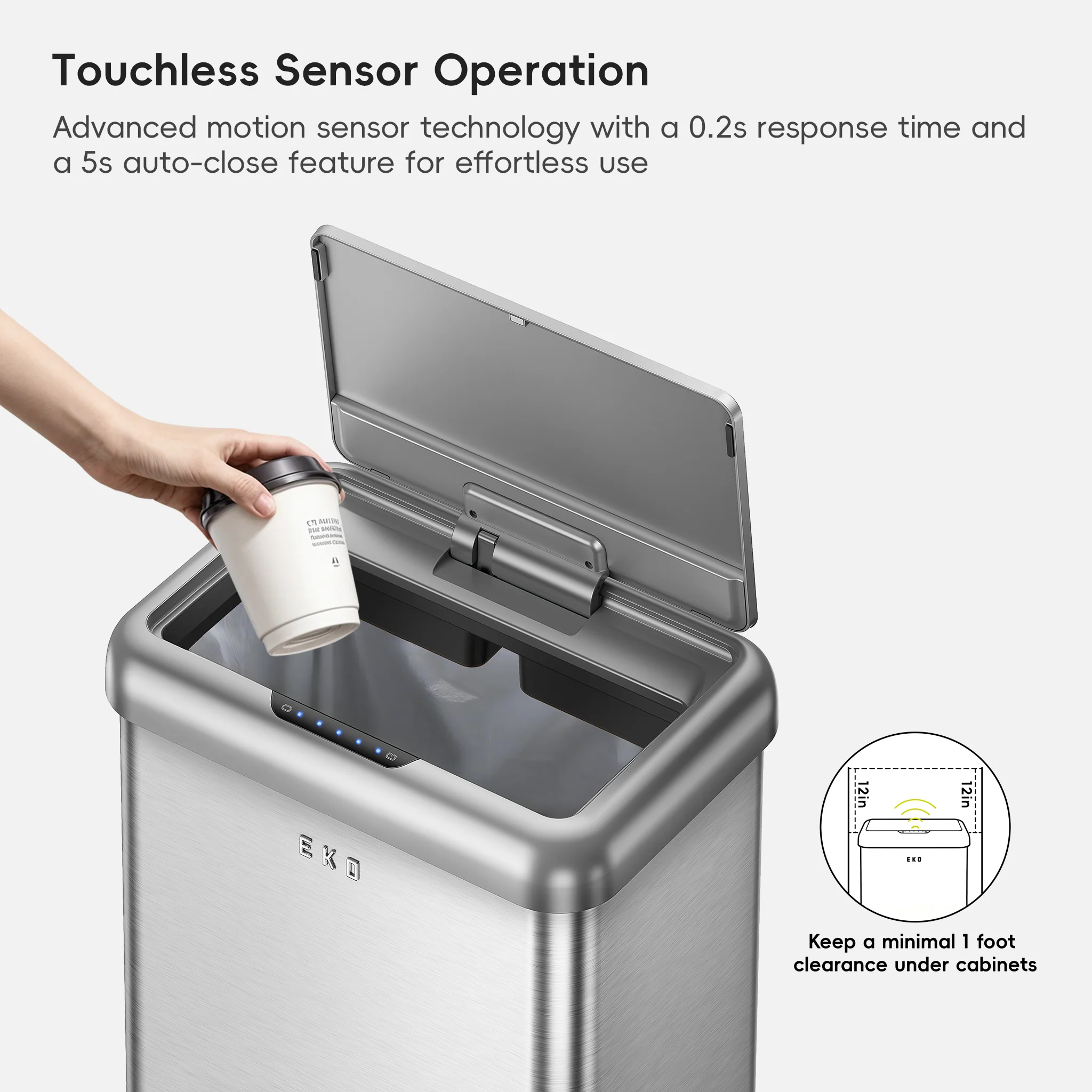 Vintage Dual Compartment 32L + 18L Stainless Steel Motion Sensor Trash Can - Image 4