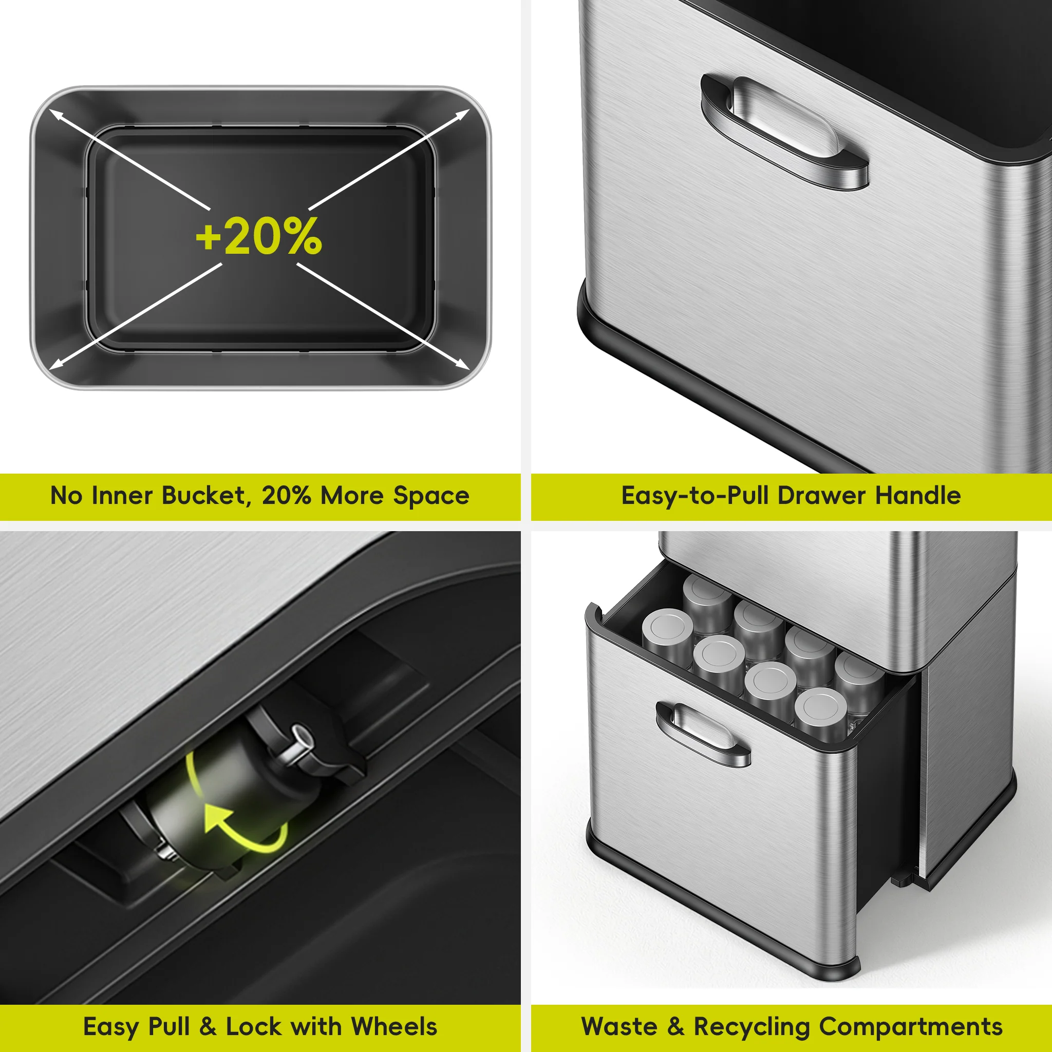Vintage Dual Compartment 32L + 18L Stainless Steel Motion Sensor Trash Can - Image 7